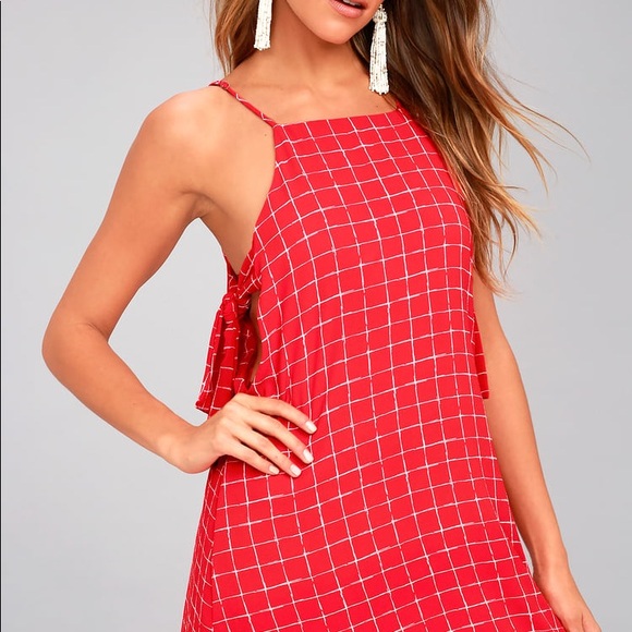 Lulus The Style Points Red Grid Print Swing Dress - Picture 3 of 11